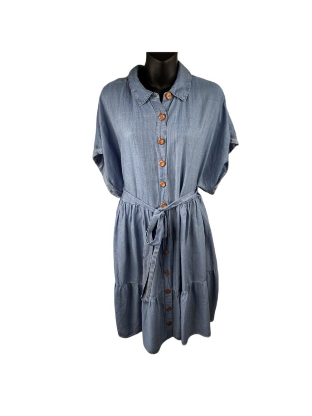 90s Preppy Torrid Chambray Short Sleeve Button Up Tiered Shirt Dress Women’s 1X - Picture 3 of 13